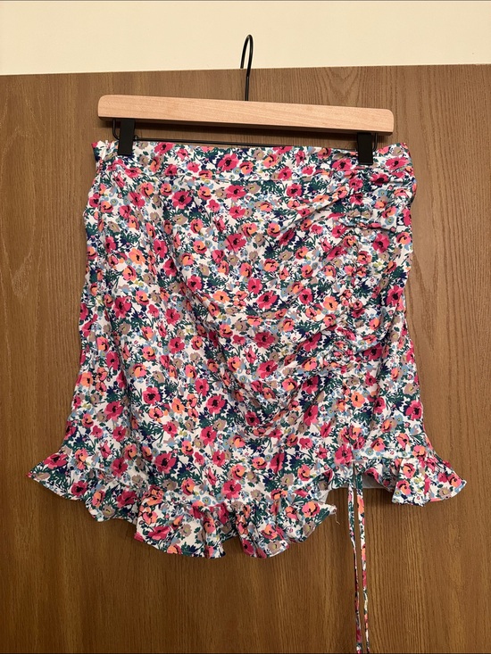 SHEIN Dresses & Skirts - SHEIN Pink Multi Floral Ruffle Wrap Mini Skirt
